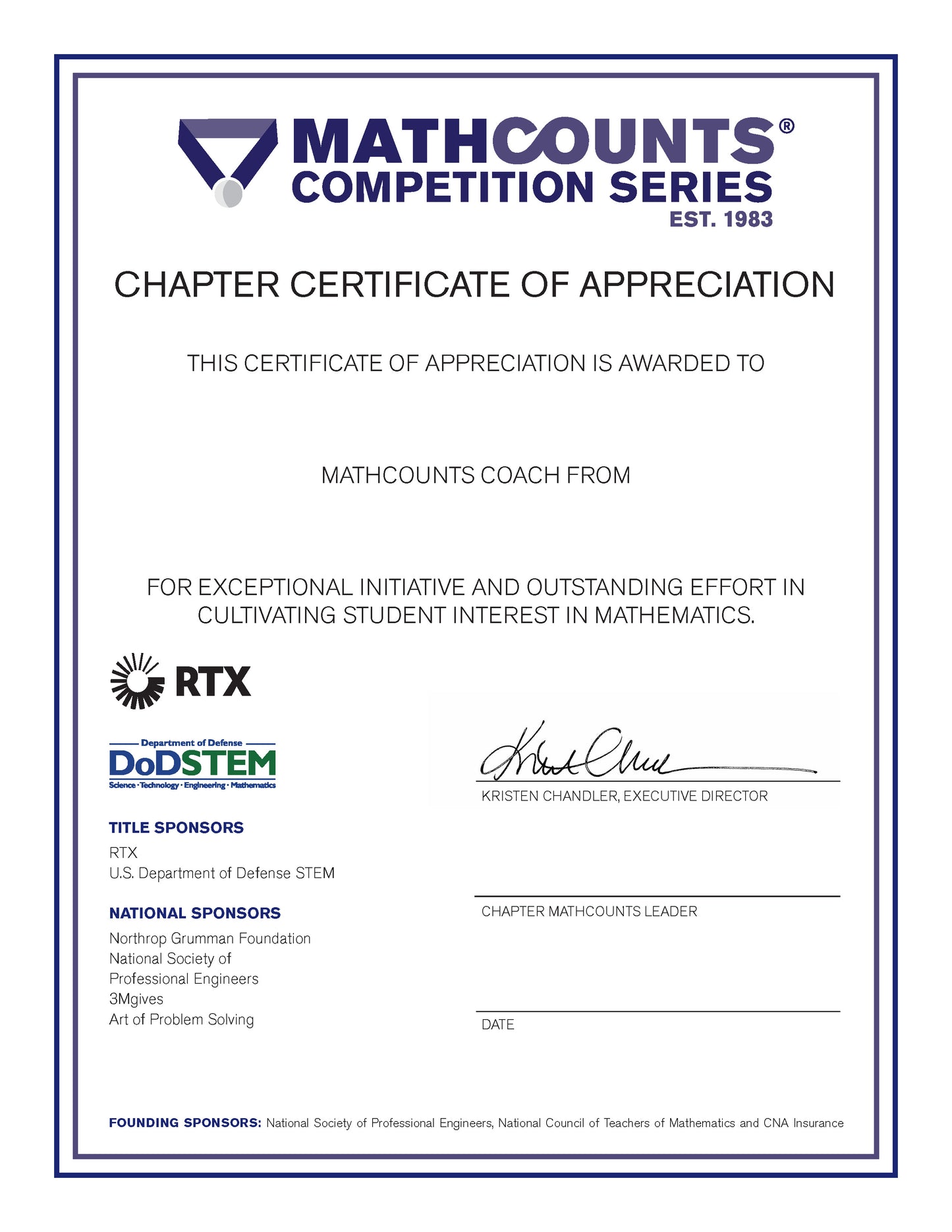CCC Chapter Coach Certificate of Appreciation