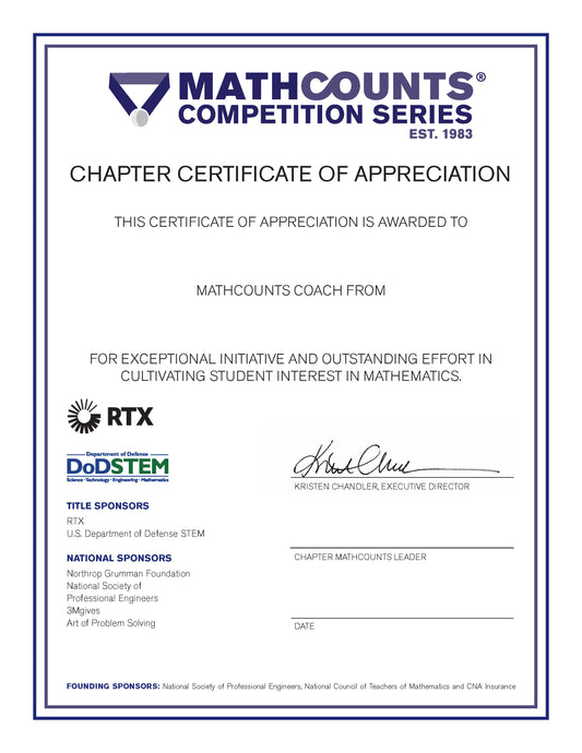 CCC Chapter Coach Certificate of Appreciation